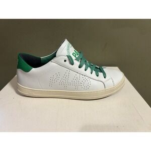 P448 Soho Low Top Sneaker White Cream Leather Green Luxury Mens Sz 40 US 7.5